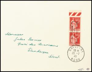 Dunkirk 50 C. Postal stamp peace allegory in ... 