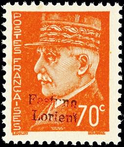 Lorient Fortress 70 C. Postal stamp orange ... 
