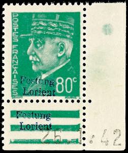 Lorient Fortress 80 C. Postal stamp green ... 