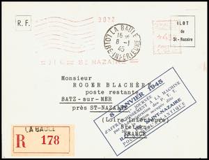 St. Nazaire 1945, registered mail form ... 