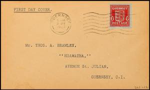 Guernsey 1 P. Dark red on First Day cover ... 