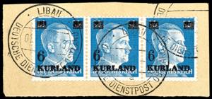Kurland 6 on 20 Pfg Hitler, horizontal strip ... 