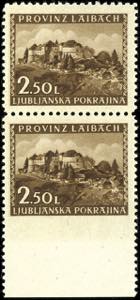 Ljubljana 2, 50 liras postal stamp, variety ... 