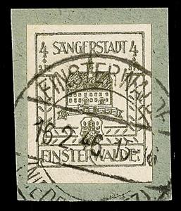 Finsterwalde 4 Pfg postal stamp on chalky ... 