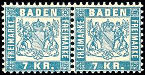 Baden 7 kreuzer blue, horizontal pair, in ... 