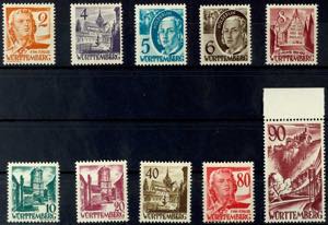 Wuerttemberg 2 - 90 Pfg postal stamps, 10 ... 