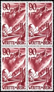 Wuerttemberg 90 Pfg postal stamps, block of ... 