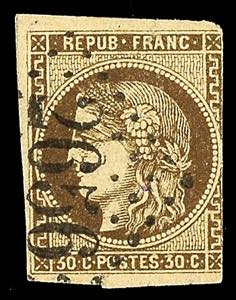 France 30 C. Bordeaux in brown; on one side ... 