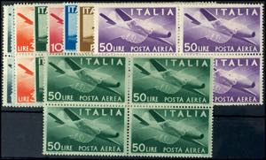 Italy 1 L - 50 L. Airmail, set in blocks of ... 