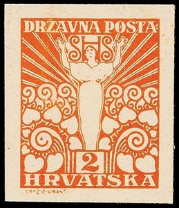 Jugoslavia 2 F. Postal stamp, trial printing ... 