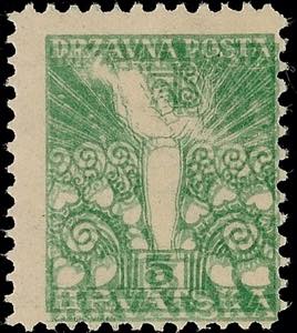 Jugoslavia 5 F. Postal stamps showing a ... 