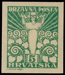 Jugoslavia 5 F. Postal stamps, unperforated, ... 