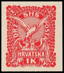 Jugoslavia 1 Kr. Postal stamp, on white not ... 