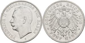 Baden 5 Mark, 1913, Friedrich II., kl. Rf., ... 