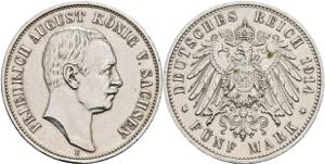 Sachsen 5 Mark, 1914, Friedrich August III., ... 