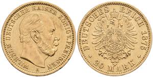 Prussia 20 Mark, 1875, A, Wilhelm I., small ... 