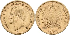 Saxony 20 Mark, 1872, Johann, small edge ... 