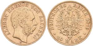 Saxony 10 Mark, 1879, Albert, ss. J. 261