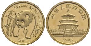 China Volksrepublik 5 Yuan, Gold, 1986, ... 
