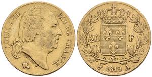 France 20 Franc, Gold, 1819, Louis XVIII, A ... 