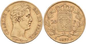 Frankreich 20 Francs, Gold, 1827, Charles ... 