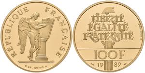 Frankreich 100 Francs, Gold, 1989, mit ... 