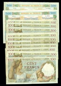 Banknotes of Europe France, 12 x 100 Franc, ... 