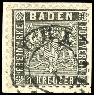 Baden 1 Kr. Black on piece, centric ... 