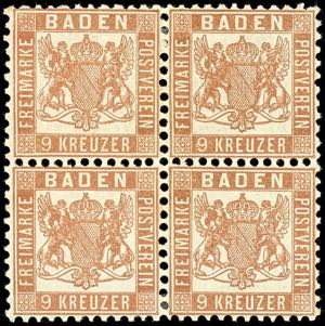 Baden 9 kreuzer bright red brown, having ... 
