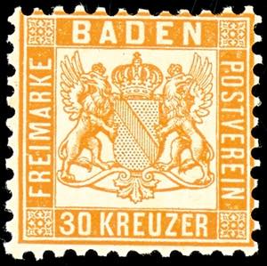 Baden 30 Kreuzer lebhaftgelborange, tadellos ... 