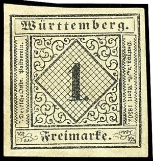Württemberg 1 Kreuzer schwarz auf sämisch, ... 