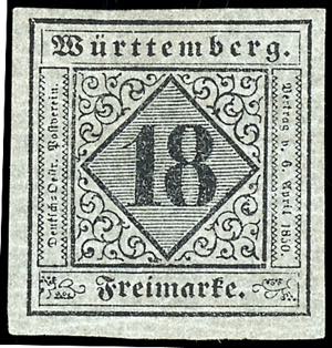 Wuerttemberg 18 kreuzer black on bluish ... 