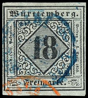 Wuerttemberg 18 kreuzer black on bluish ... 