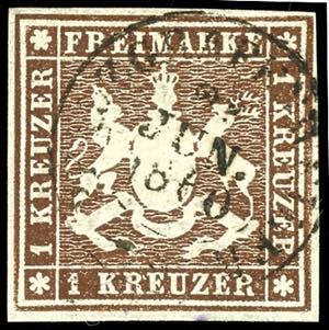 Württemberg 1 Kr. Wappen tiefdunkelbraun ... 