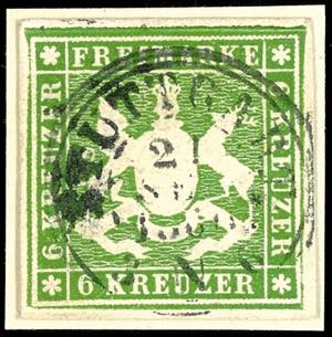 Wuerttemberg 6 Kr. Dark green, from upper ... 