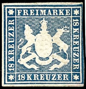 Wuerttemberg 18 kreuzer dark blue, having ... 