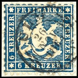 Wuerttemberg 6 kreuzer dark blue, having ... 