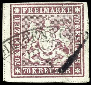 Wuerttemberg 70 Kr. Brown lilac, three sided ... 
