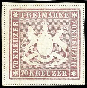 Wuerttemberg 70 kreuzer red lilac, position ... 