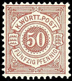 Wuerttemberg 50 Pfg bright brown red, having ... 