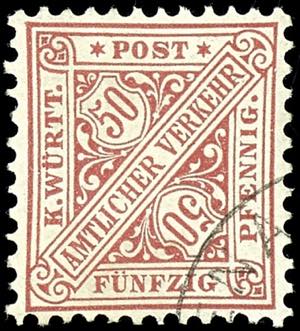Wuerttemberg 50 Pfg official stamp, bright ... 