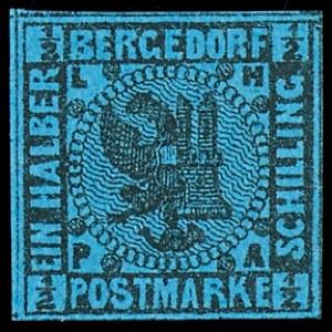 Bergedorf 1 / 2 Shilling black on blue, ... 