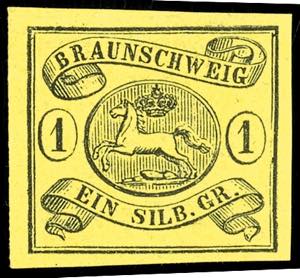 Brunswick 1 silver penny black on yellow ... 