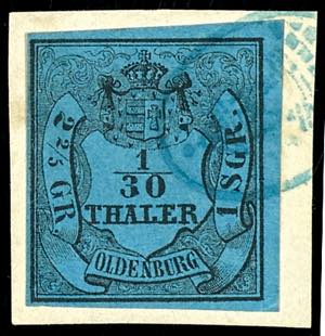 Oldenburg 1 / 30 thaler black on blue, type ... 