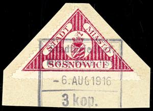 Sosnowice 3 K. Order stamp used on piece, ... 