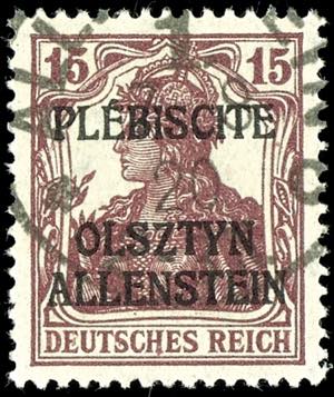 Allenstein 15 Pfg Germania carmine brown ... 