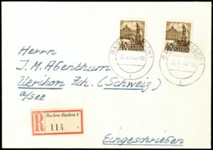 Baden 40 Pfg postal stamp, two pieces on ... 