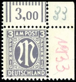 Bizone 3 Pfg. First issue of stamps for ... 