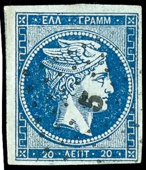 Greece 20 L. Indigo on grey, full to with ... 