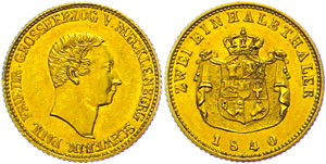 Mecklenburg-Schwerin 2 + thaler, 1840, gold, ... 